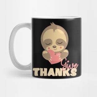 Give Thanks Sleeping Sloth with Heart Mug
